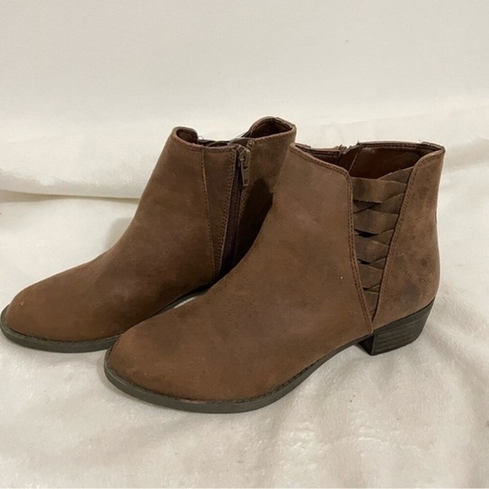 Carlos Santana Brown Ankle Boots Zipped Size 6 M Bohemian Braided Bootieโ block